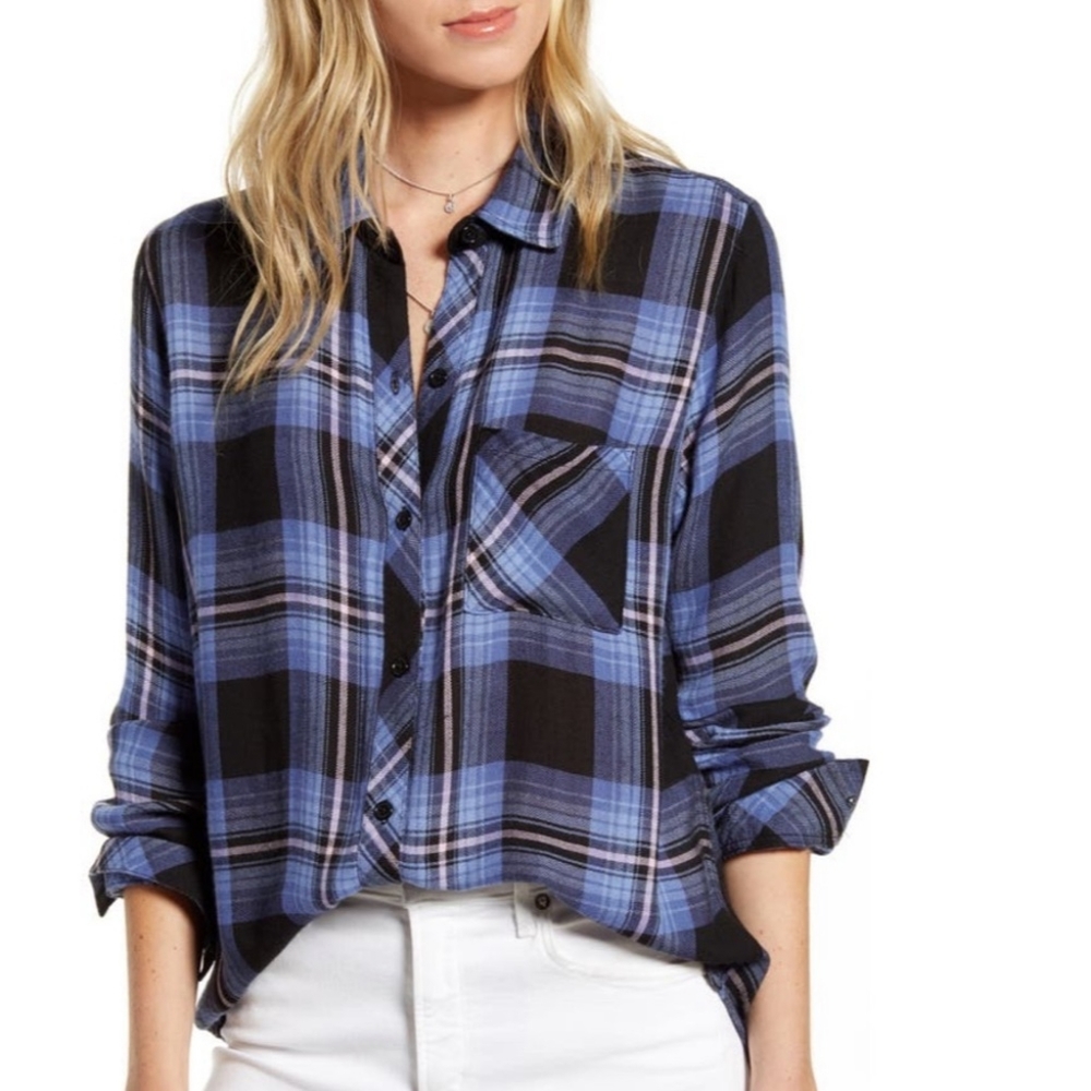 Rails - Hunter Midnight Blue Pink Plaid Shirt - Size M